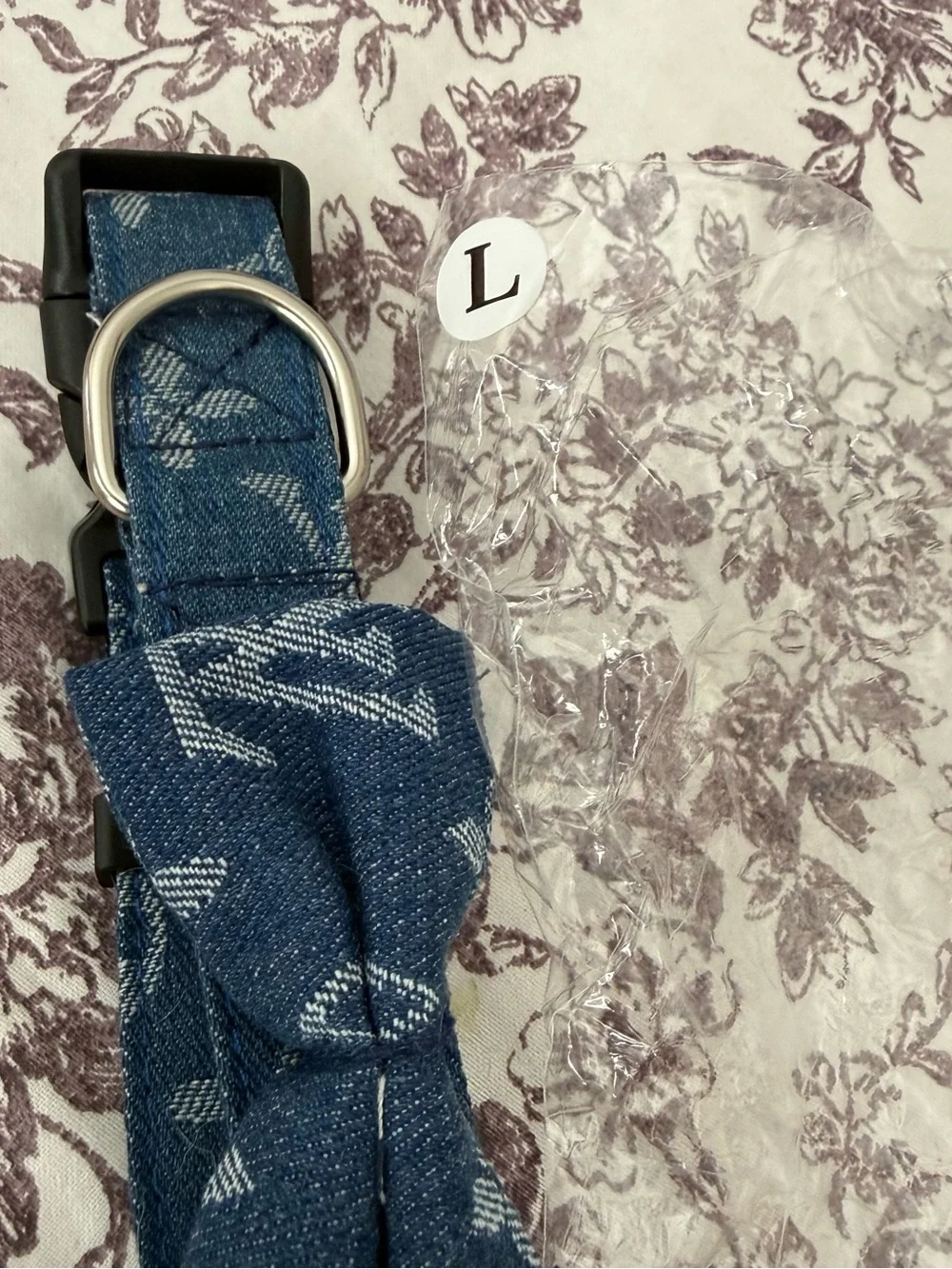 Denim Monogram Bow Dog Collar size L